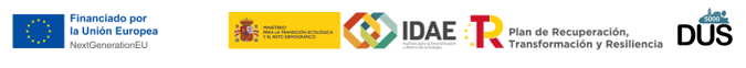 Imagen de los logotipos, de la Unión Europea, Ministerio, IDAE, PRTR y DUS 5000